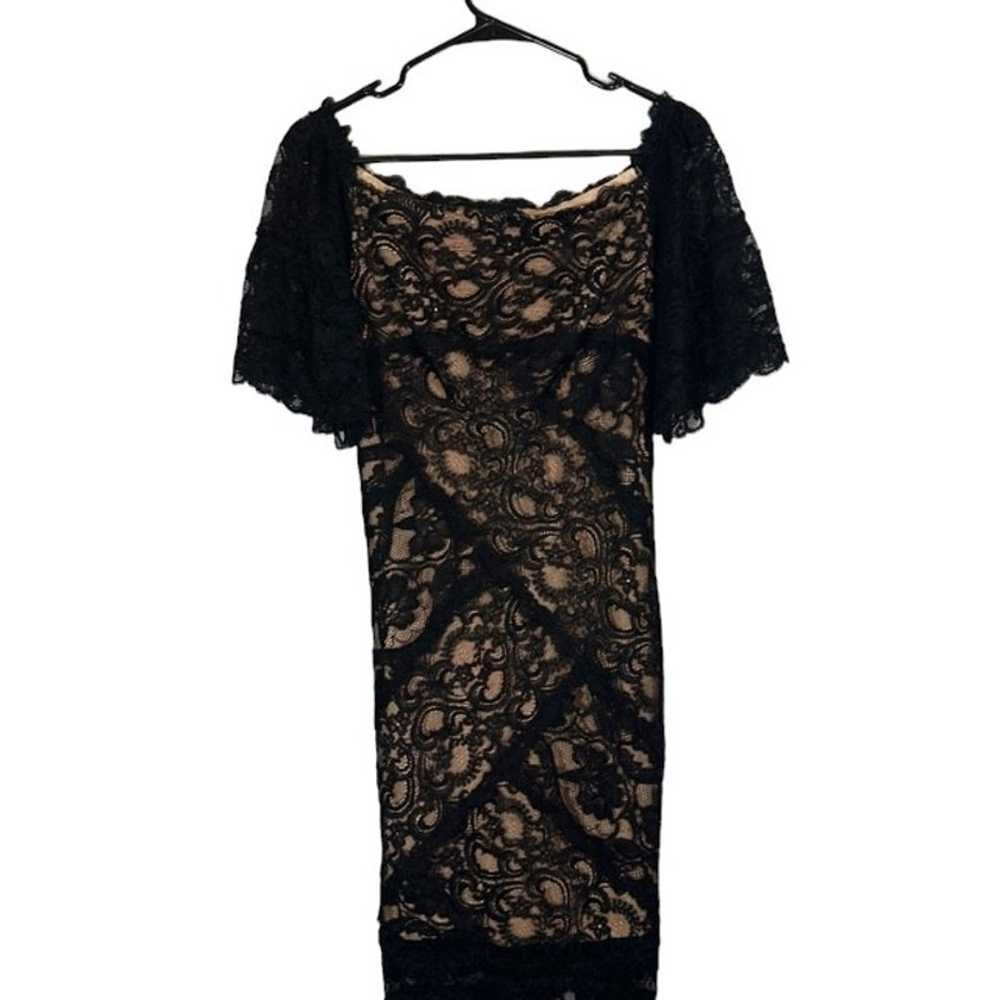 Nicole Miller Black & Beige Lace Overlay Short Sl… - image 1