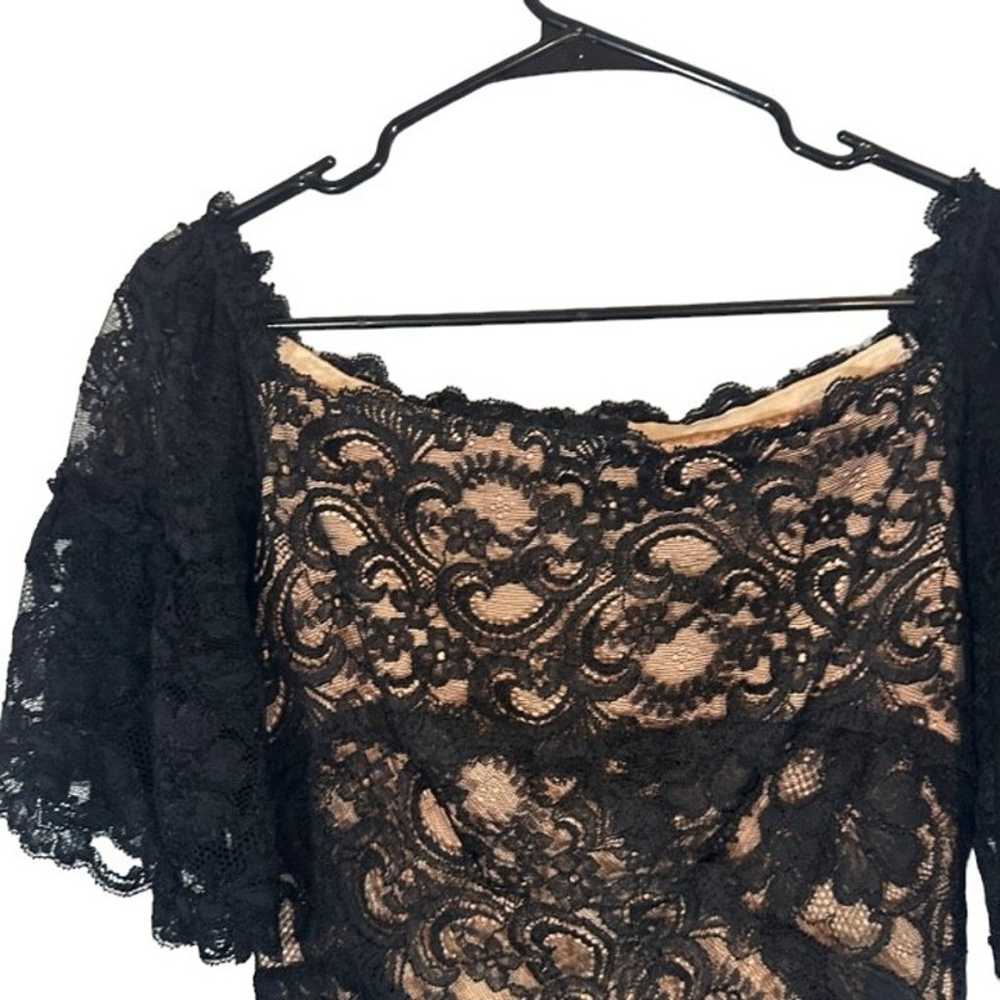 Nicole Miller Black & Beige Lace Overlay Short Sl… - image 3