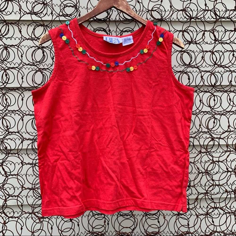 Vintage 90s button embroidered sleeveless blouse - image 1