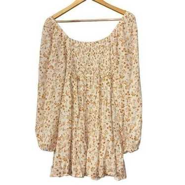 Altard state boho floral smocked puff sleeve mini 