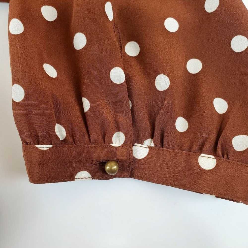 FOSSIL Brown with White Polka Dot 3/4 Sleeves V-N… - image 7