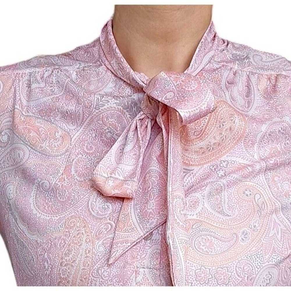 Vintage 60s 70s Pastel Pink Orange Paisley Blouse… - image 2