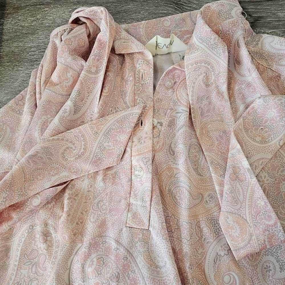 Vintage 60s 70s Pastel Pink Orange Paisley Blouse… - image 4