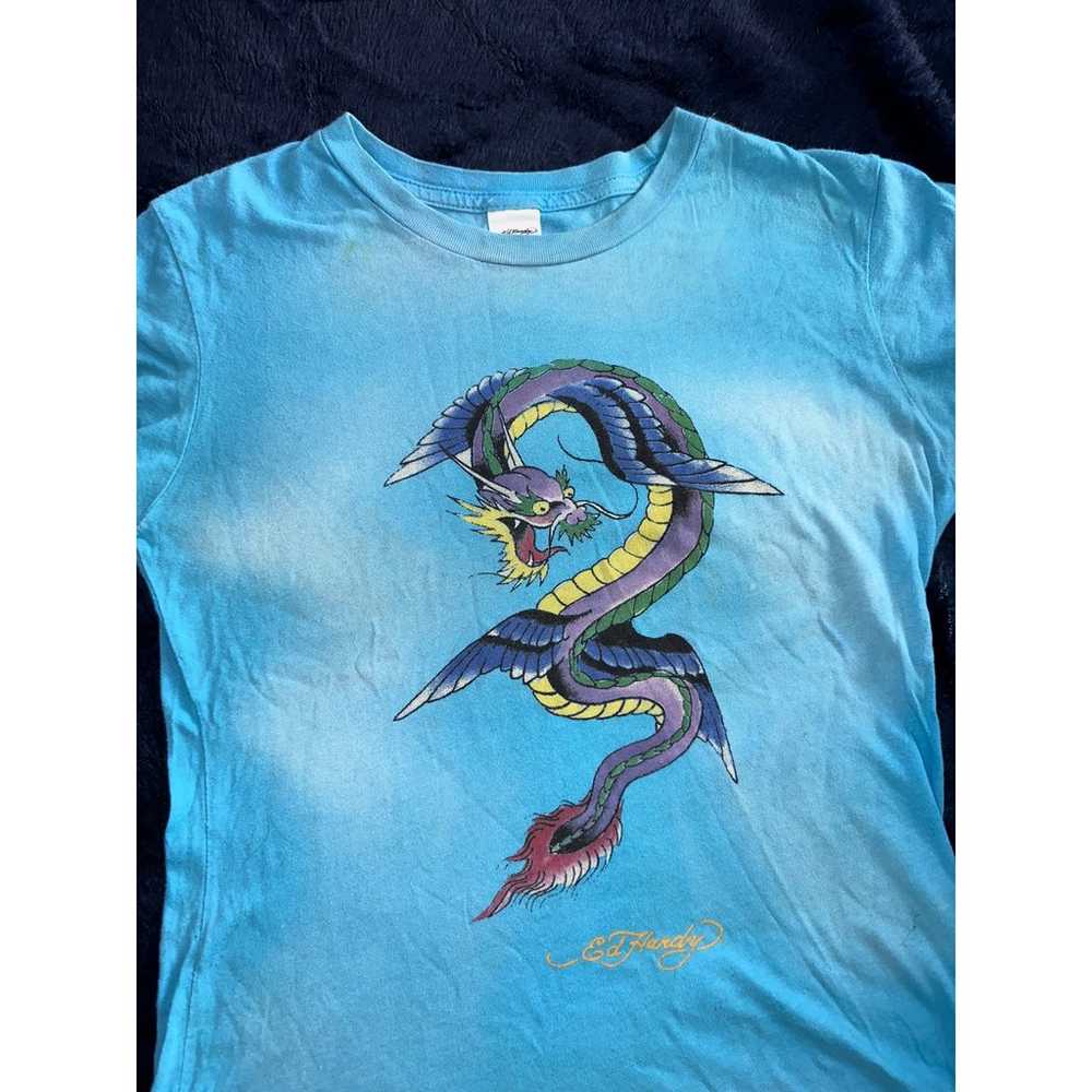 VINTAGE ED HARDY SKY BLUE/TURQUOISE CLOUDS DRAGON… - image 4