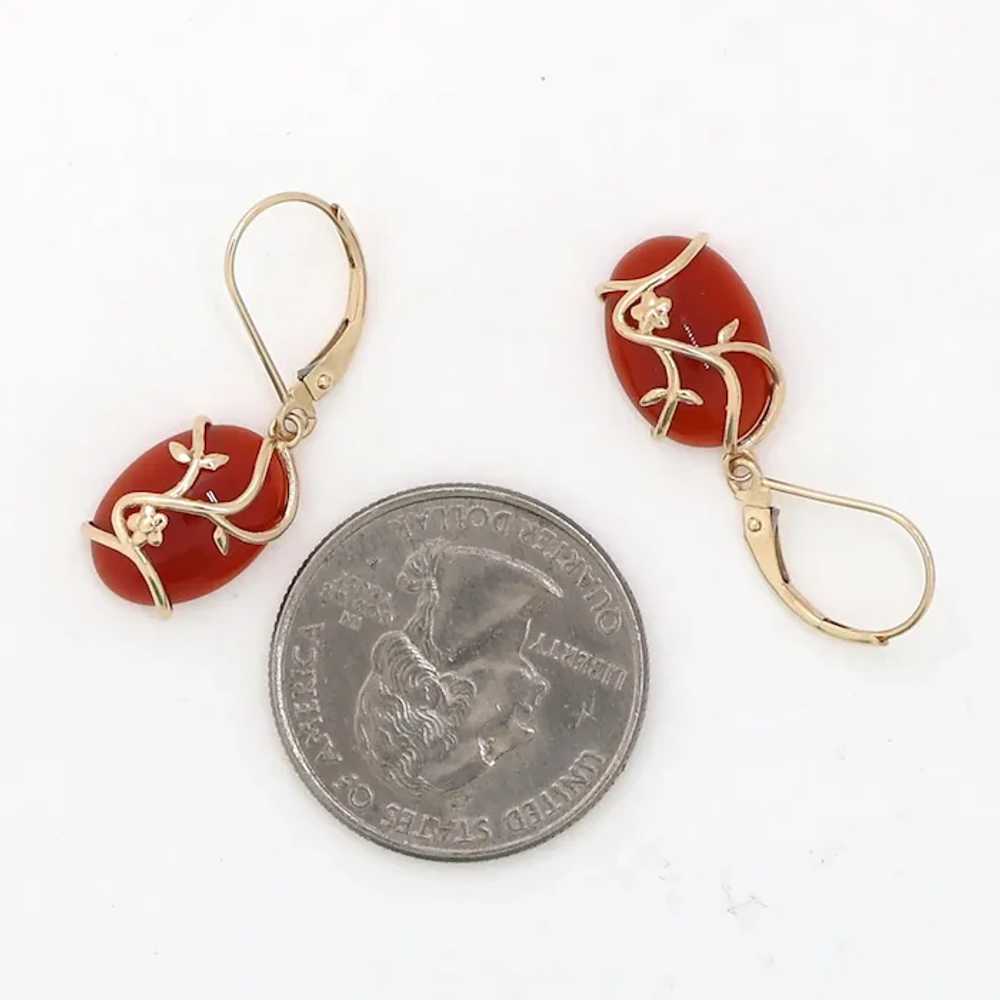 Oval Cabochon Carnelian Drop Dangle Earrings 14K … - image 5