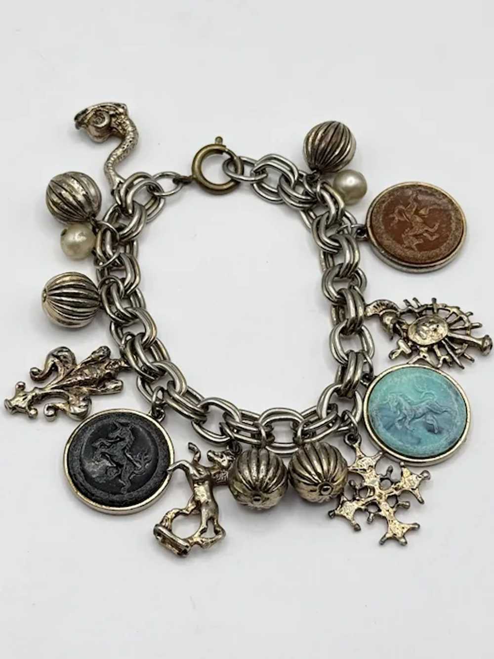 Vintage gold shield lion intaglio charm bracelet - image 2