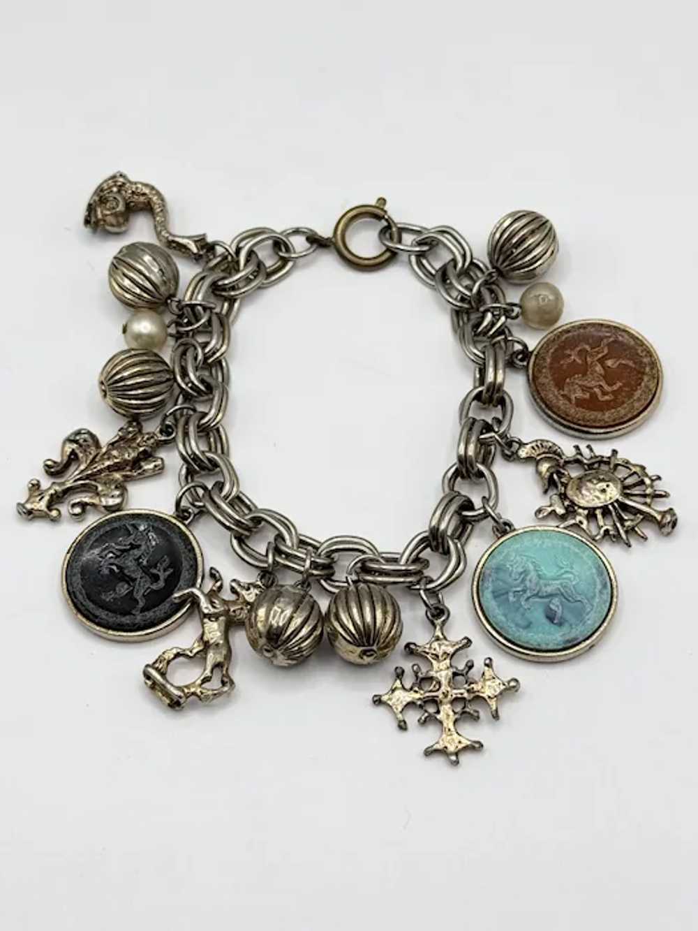 Vintage gold shield lion intaglio charm bracelet - image 3