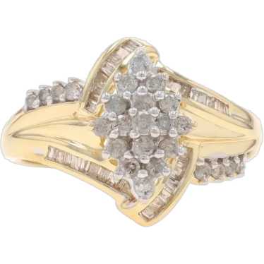 Yellow Gold Diamond Cluster Bypass Ring - 10k Roun