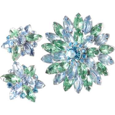 Weiss Layered Rhinestone Brooch Pin Earrings Set