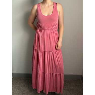 Sundry Pink Tiered Cotton Blend Maxi Dress Size L… - image 1