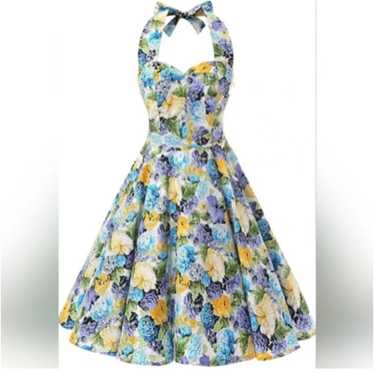 Ensnovo 50s Pinup Style Pansy Floral Garden Party 