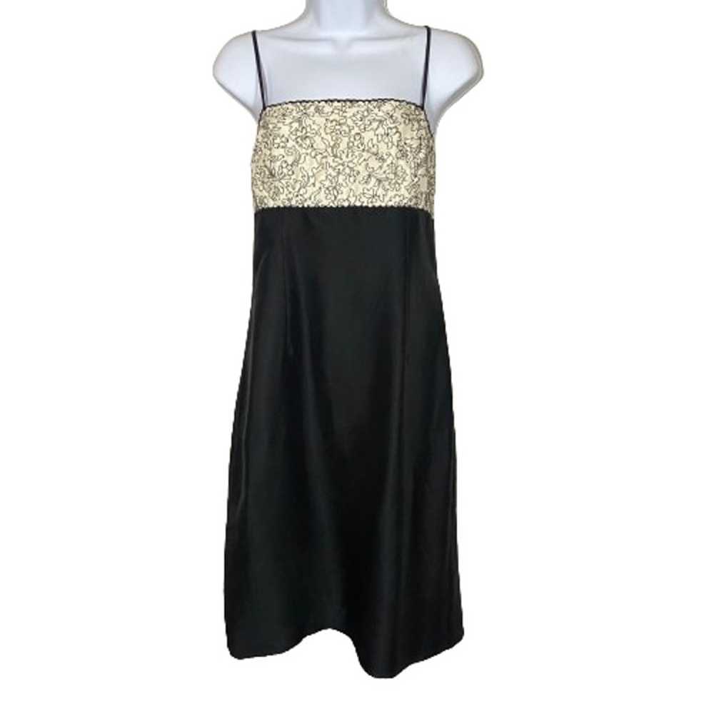 Ann Taylor Vintage 100% Silk Dress Black Cream Em… - image 1