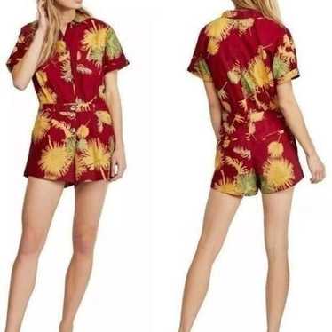 Free People Red & Yellow Tropical Malibu Romper