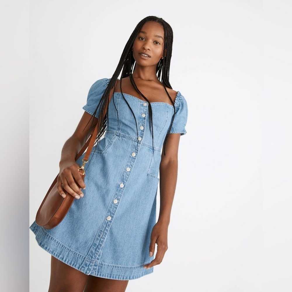 MADEWELL Denim Puff-Sleeve Mini Dress in Dawnshir… - image 1