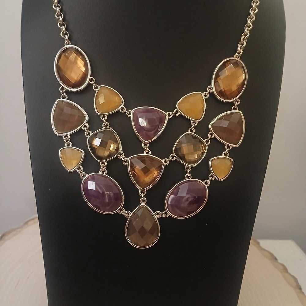 Faceted Silver Tone and Glass Bib Necklace - image 1