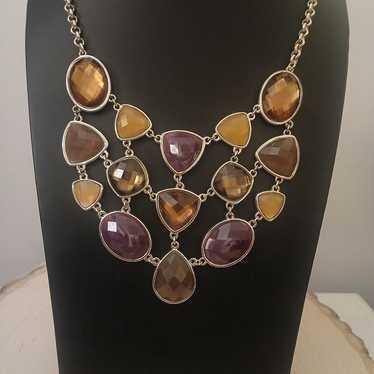 Faceted Silver Tone and Glass Bib Necklace - image 1