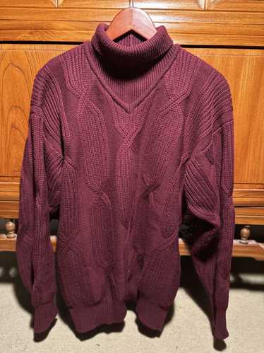 Hermes Rare Thick Cable Knit Burgundy Sweater