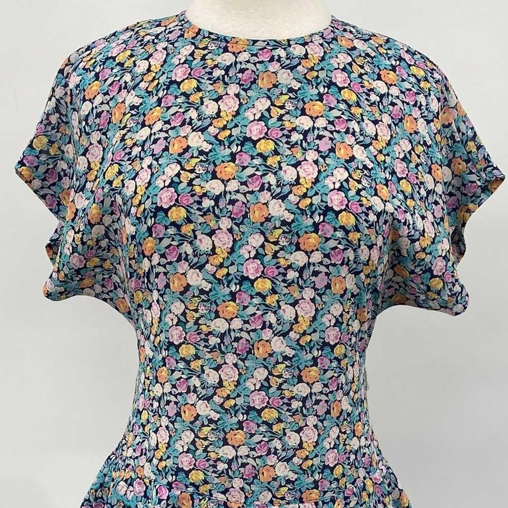 Vintage 80s Fit & Flare Floral Print Dress Ruffle… - image 3