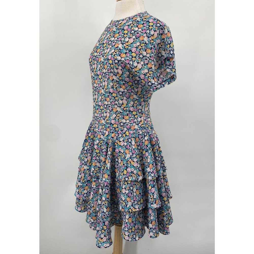 Vintage 80s Fit & Flare Floral Print Dress Ruffle… - image 4