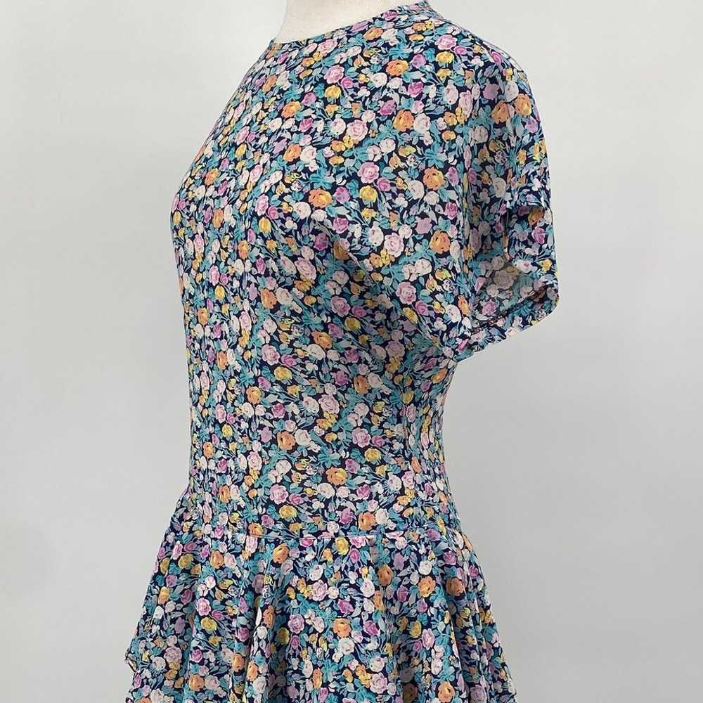 Vintage 80s Fit & Flare Floral Print Dress Ruffle… - image 5