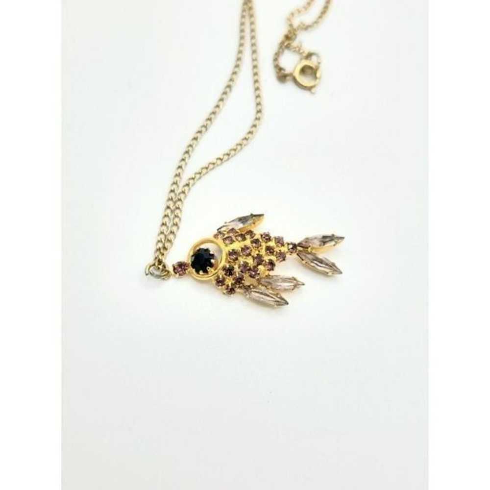 Vintage Gold purple rhinestone Juliana fish penda… - image 4