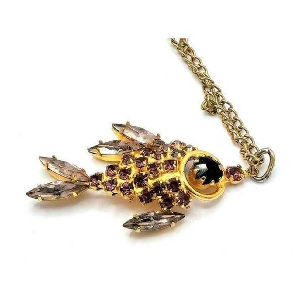 Vintage Gold purple rhinestone Juliana fish penda… - image 5