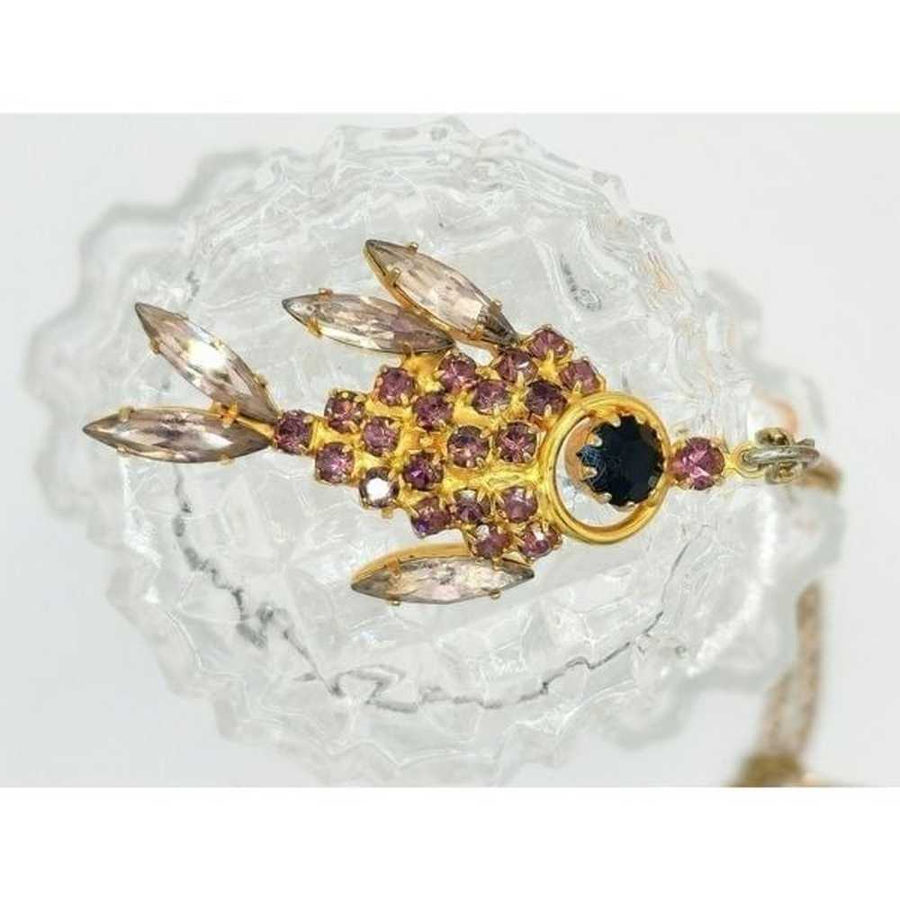 Vintage Gold purple rhinestone Juliana fish penda… - image 8