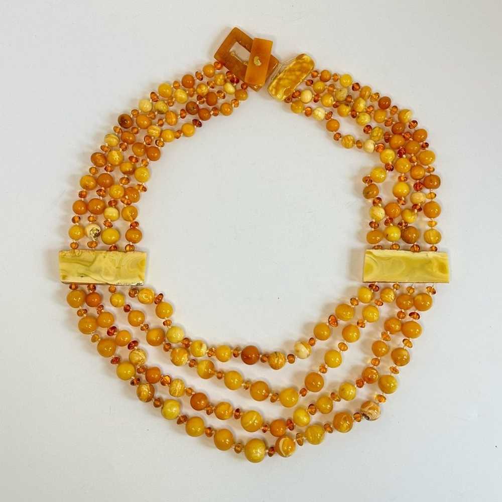 Vintage Y2K Multi Strand Amber Beaded Necklace In… - image 1