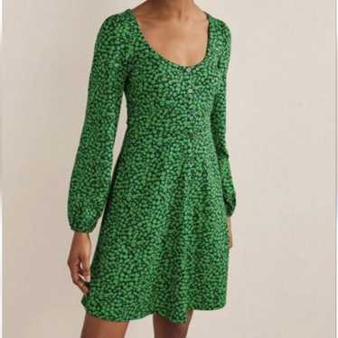 Boden Green Floral Button Front Mini Dress