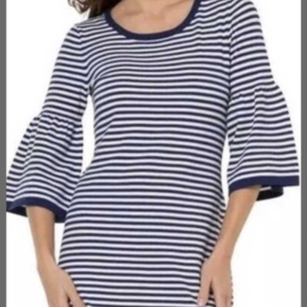 Sail to Sable Navy Blue White Striped Bell Sleeve… - image 1