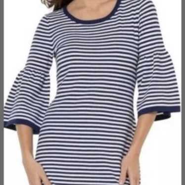 Sail to Sable Navy Blue White Striped Bell Sleeve… - image 1