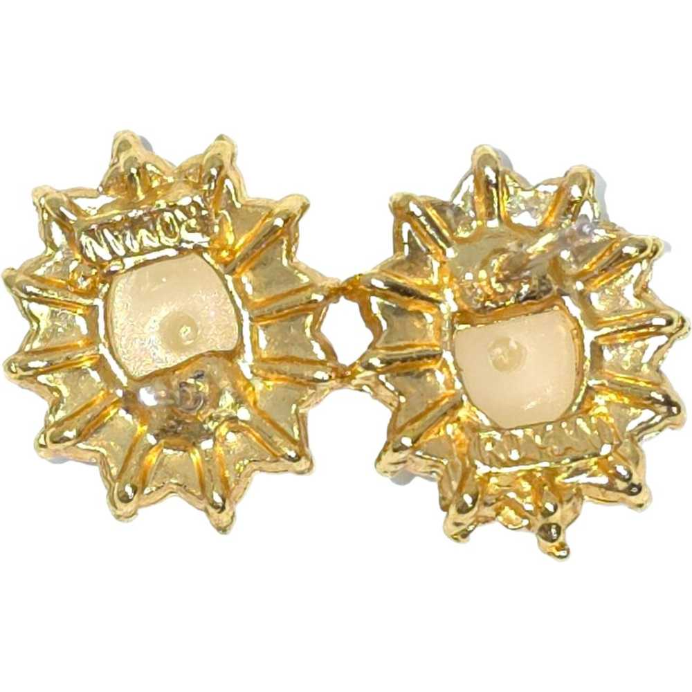 Vintage Roman Pearl Crystal Gold Tone Stud Earrin… - image 4