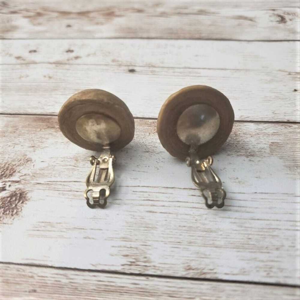 Vintage Clip On Earrings - Unusual Uneven Tan Dom… - image 4