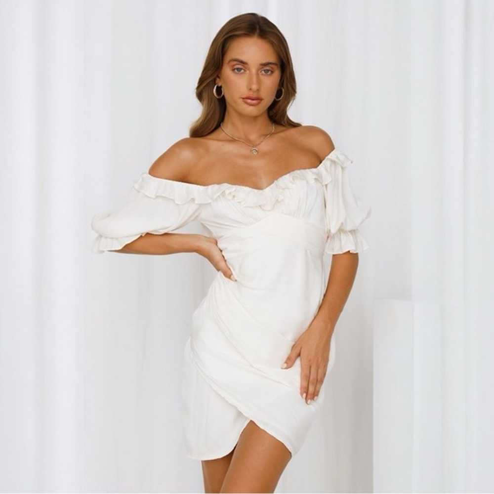 Cream Off the Shoulder Wrap Mini Dress Small NWOT - image 7