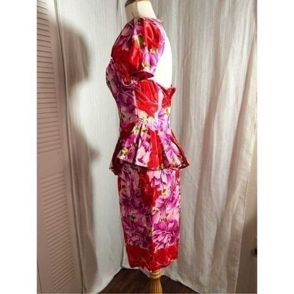 Vintage Bold Floral Form-Fitting Midi Dress - Siz… - image 3