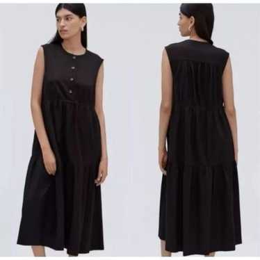 Everlane Dress Tiered Cotton Midi Maxi Black Mediu