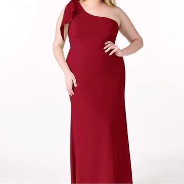 Azazie bridesmaid Red Rinna crepe flowy one shoul… - image 1