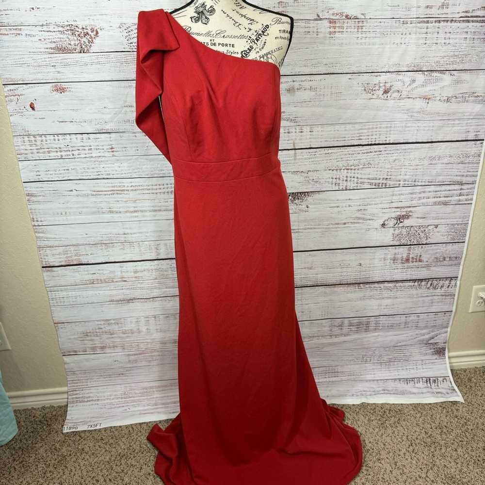 Azazie bridesmaid Red Rinna crepe flowy one shoul… - image 2