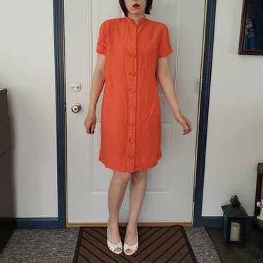 60s Orange Silk(?) Shirt Dress