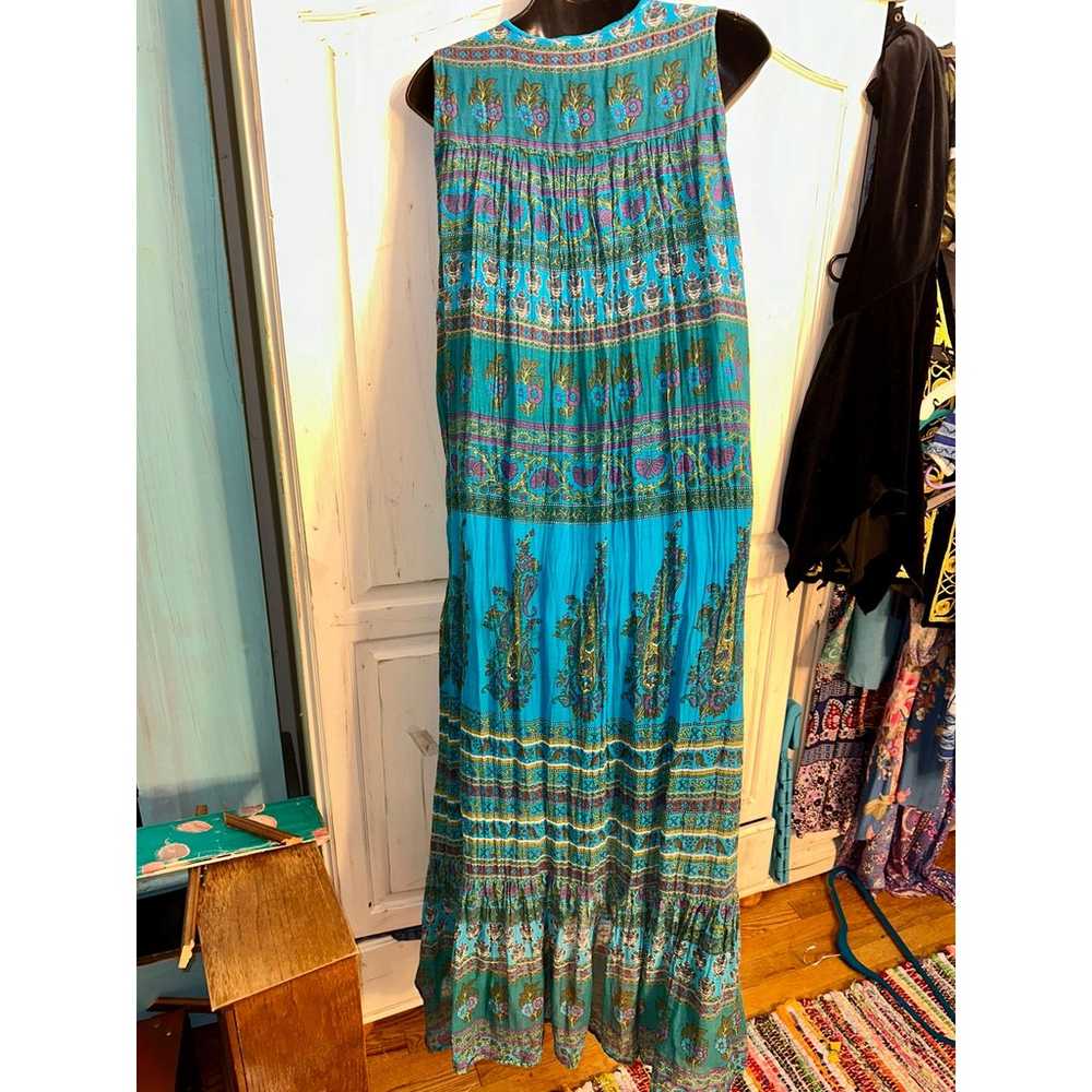 NWOT TURQUOISE SLEEVELESS BLOCK PRINT HIPPIE BOHO… - image 10