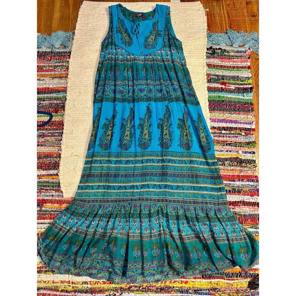 NWOT TURQUOISE SLEEVELESS BLOCK PRINT HIPPIE BOHO… - image 11