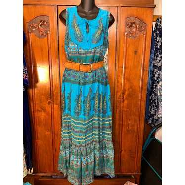 NWOT TURQUOISE SLEEVELESS BLOCK PRINT HIPPIE BOHO… - image 1