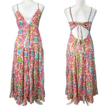 HOUSE OF HARLOW 1960 Maxi Dress Floral Open Tie Ba