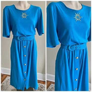 VINTAGE 80’s Justin Tylor blue sun embroidered bo… - image 1