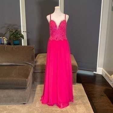 Women’s Pink Full Length Prom Party Dress Lace Ap… - image 1