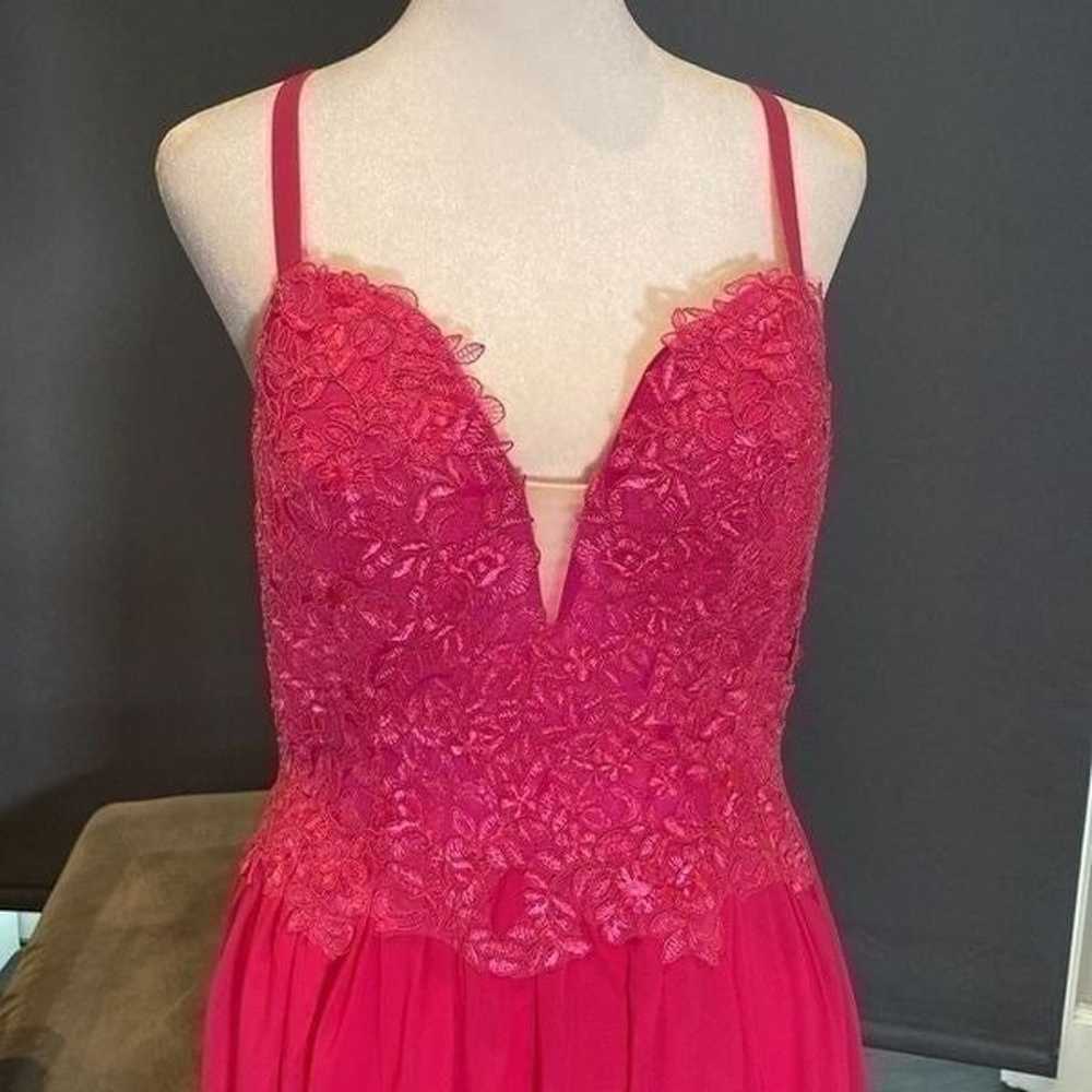 Women’s Pink Full Length Prom Party Dress Lace Ap… - image 2