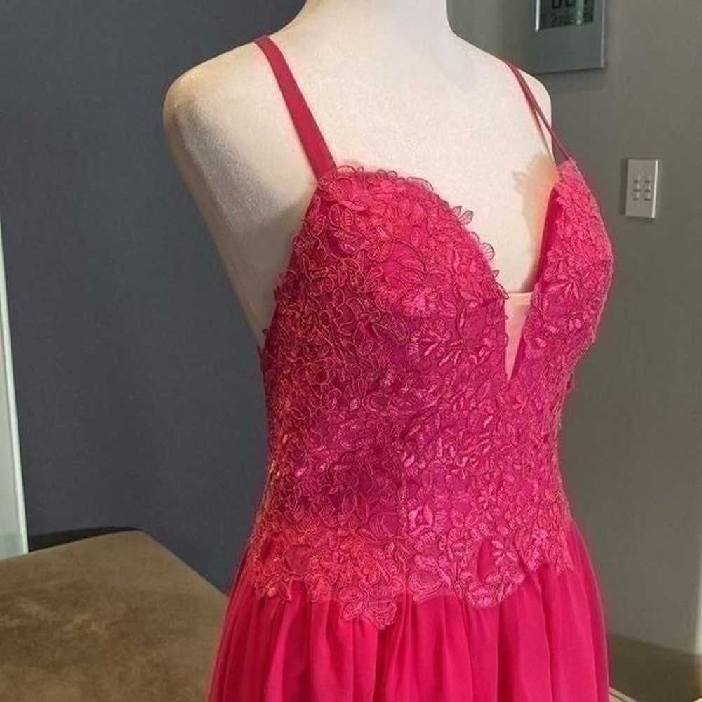 Women’s Pink Full Length Prom Party Dress Lace Ap… - image 3