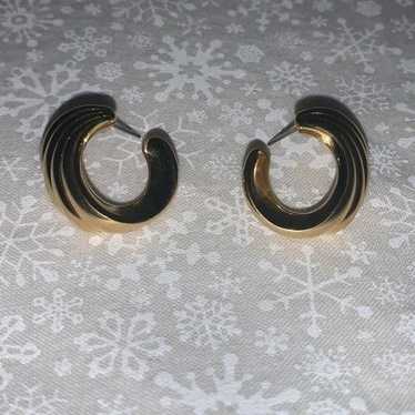 Vintage Crown Trifari Gold Pierced Hoop Earrings - image 1