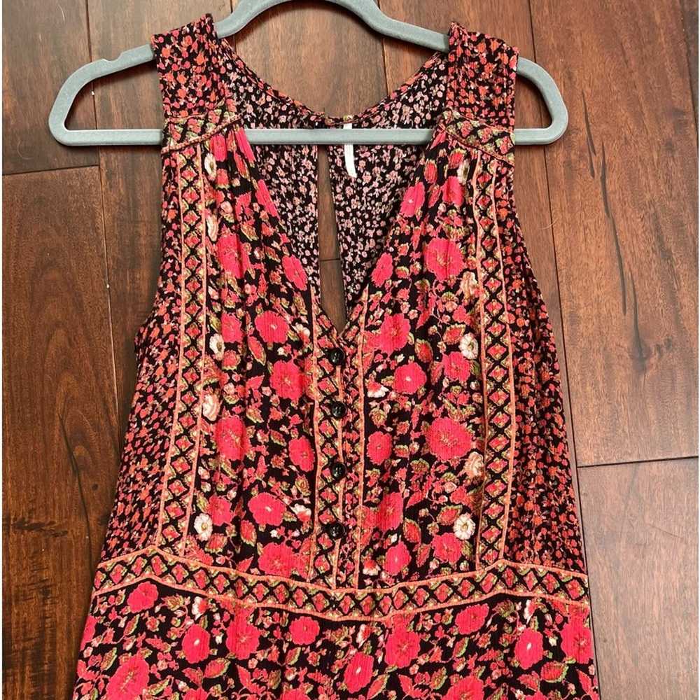 Free People Boho Red Black Floral Crop Jumpsuit S… - image 10