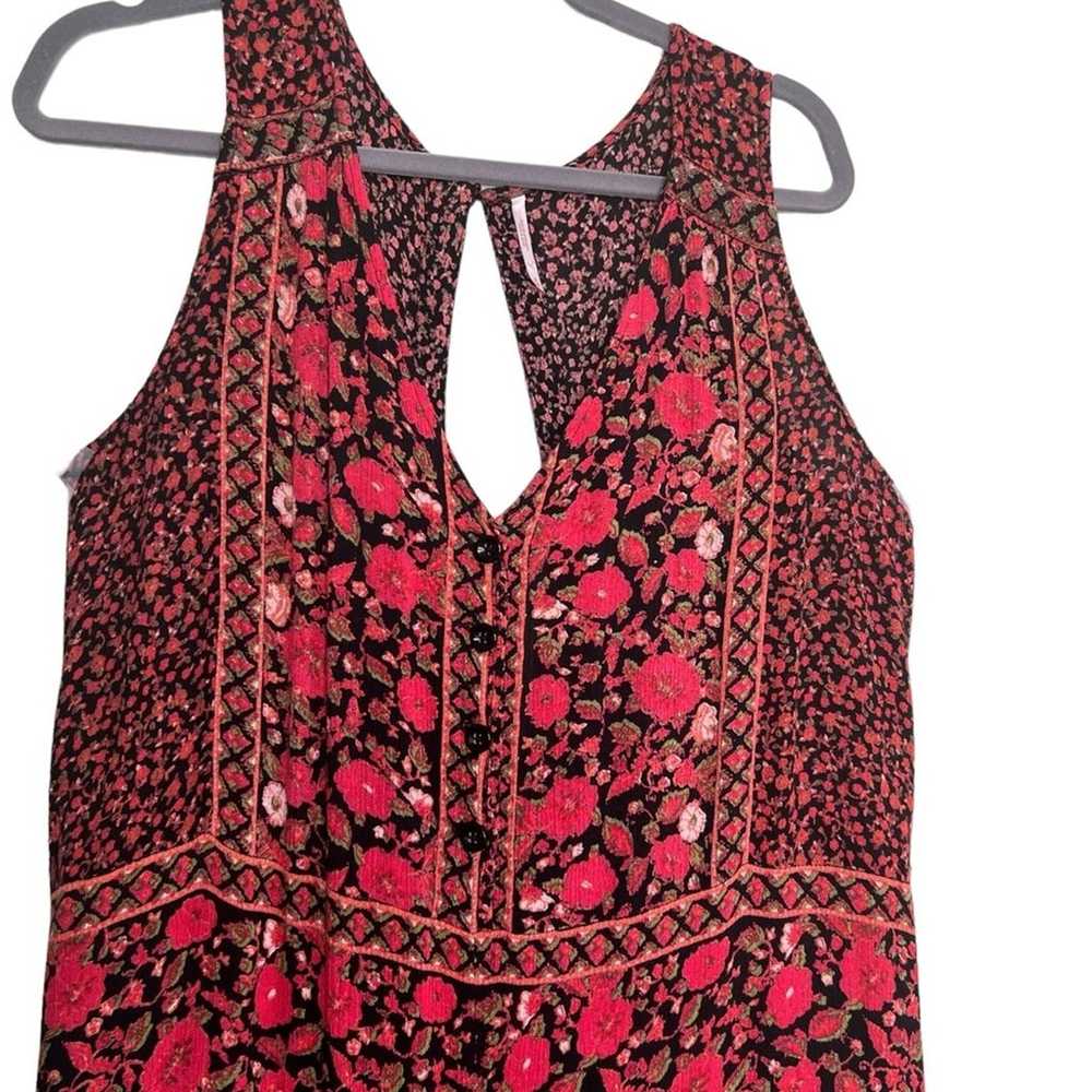 Free People Boho Red Black Floral Crop Jumpsuit S… - image 4